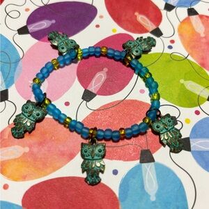 Blue Beaded Owl Charm Bracelet